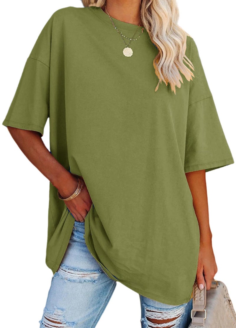 YEXIPO Women's Oversized T Shirts Summer Short Sleeve Loose Fit Casual Crewneck Plain Tunic Tops - Image 1