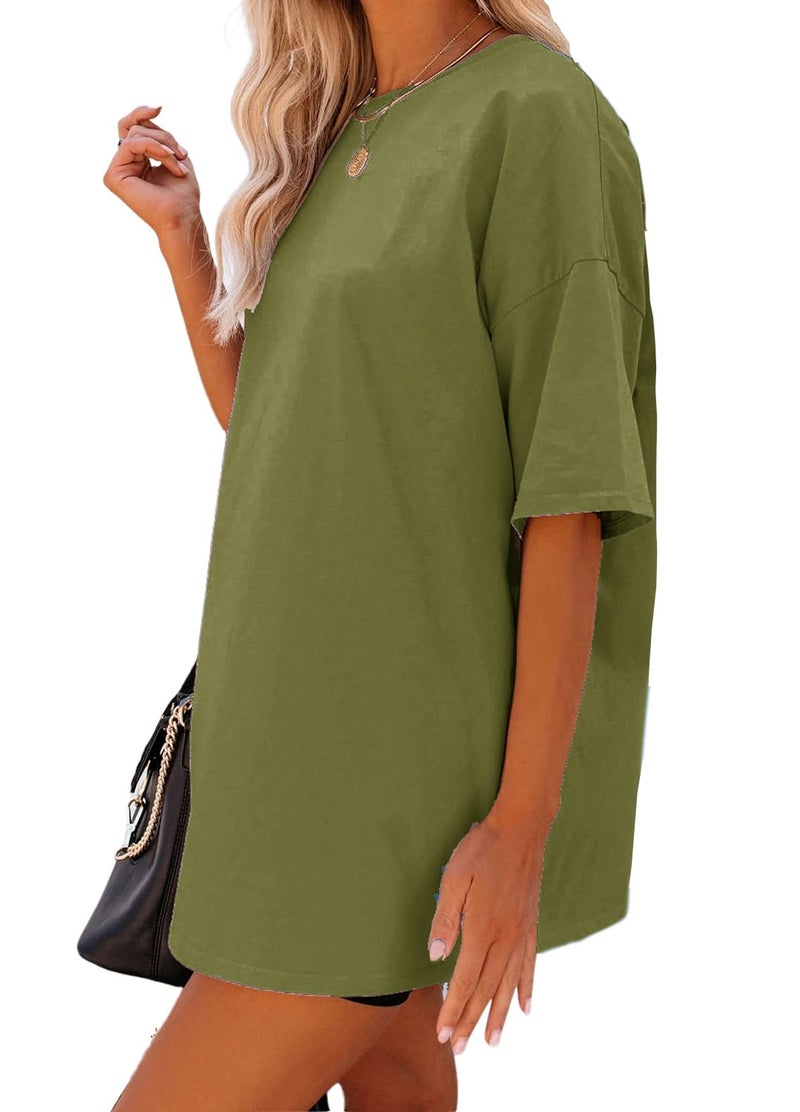YEXIPO Women's Oversized T Shirts Summer Short Sleeve Loose Fit Casual Crewneck Plain Tunic Tops - Image 3