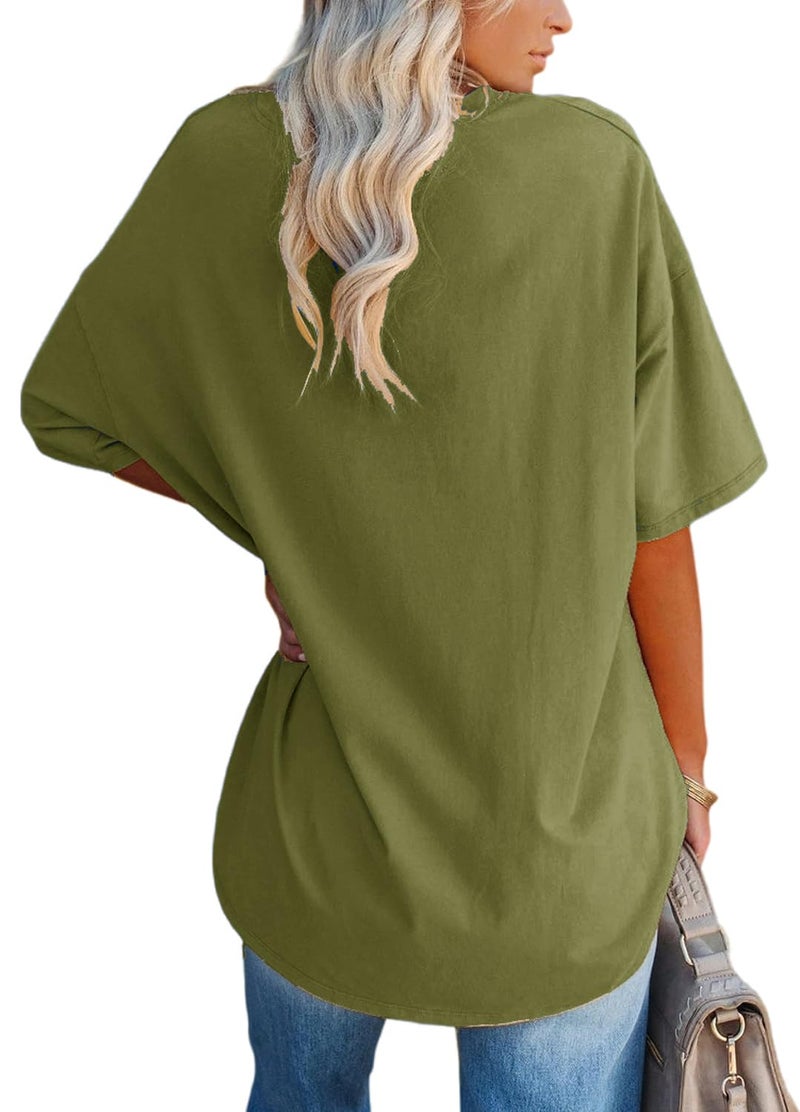 YEXIPO Women's Oversized T Shirts Summer Short Sleeve Loose Fit Casual Crewneck Plain Tunic Tops - Image 2