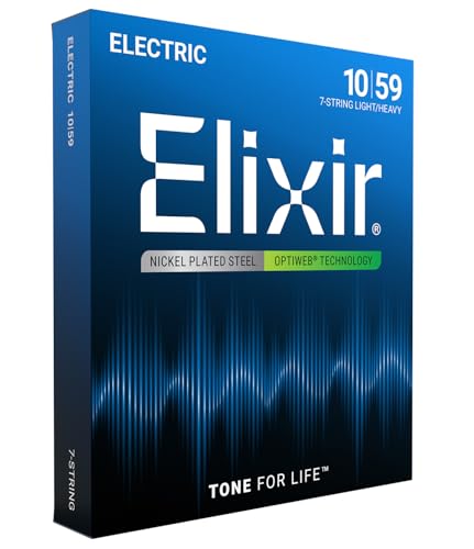 ELIXIR أوتار إليكسير، أوتار جيتار كهربائي، فولاذ مطلي بالنيكل مع طلاء OPTIWEB، نغمة واضحة تدوم طويلاً مع شعور مريح، مجموعة 7 أوتار، خفيف/ثقيل 10-59 - Image 1