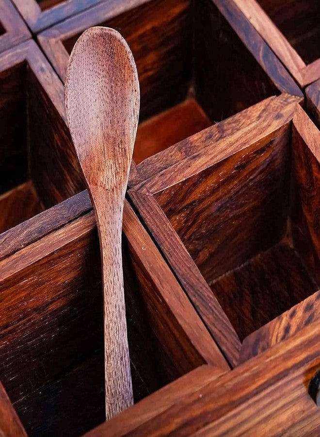 THEHEARTWILL® Elegant Wooden Spice Box with 12 Compartments & 2 Spoons (Sheesham Wood) - Premium Spice Storage Box for Kitchen, Masala Daani, Multi-Use Spice Organizer, Classic Brown - Image 5