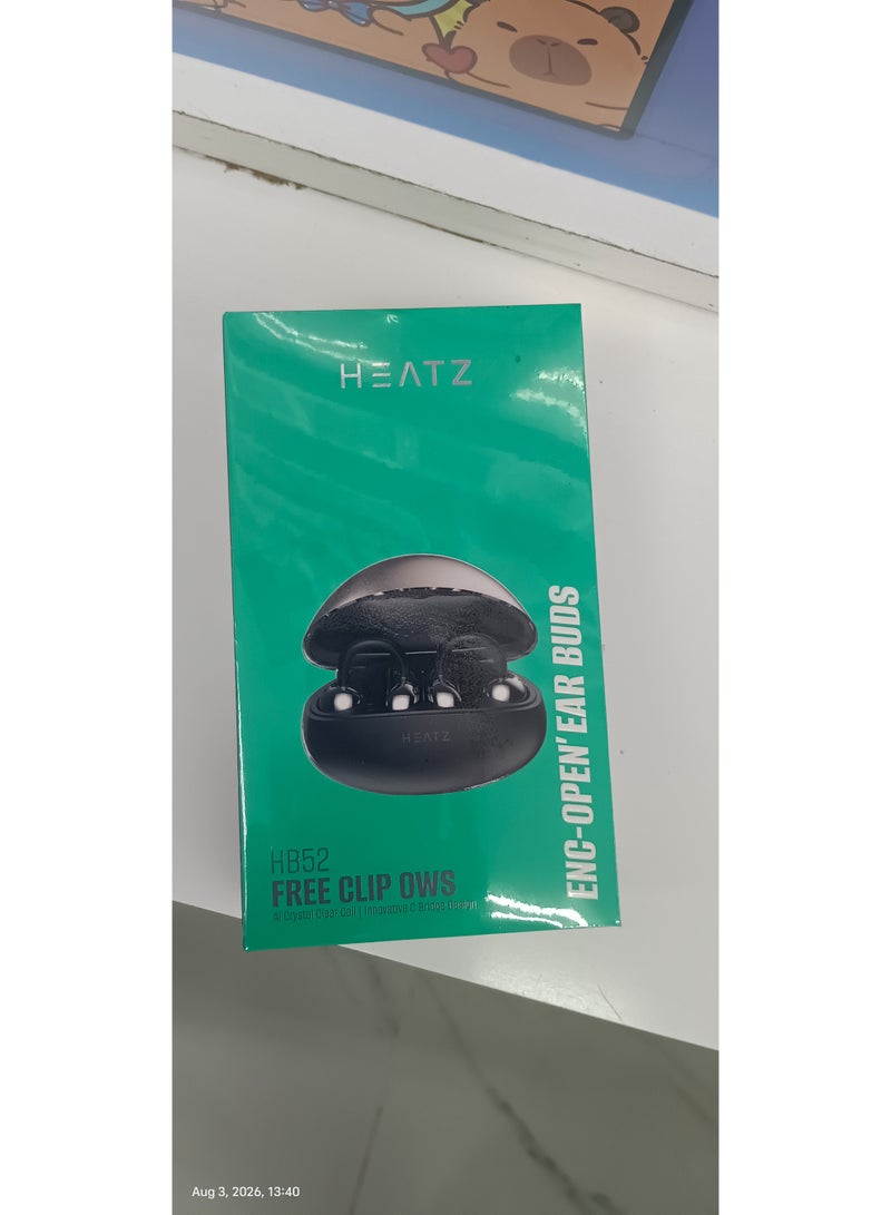HEATZ HB52 FreeClip Open Ear Wireless Earbuds, OWS Bluetooth 5.4, ENC Crystal Clear Call, C-Bridge Ear Hook Design, IP54 Water Resistant, 70H Playtime, Black - Image 2