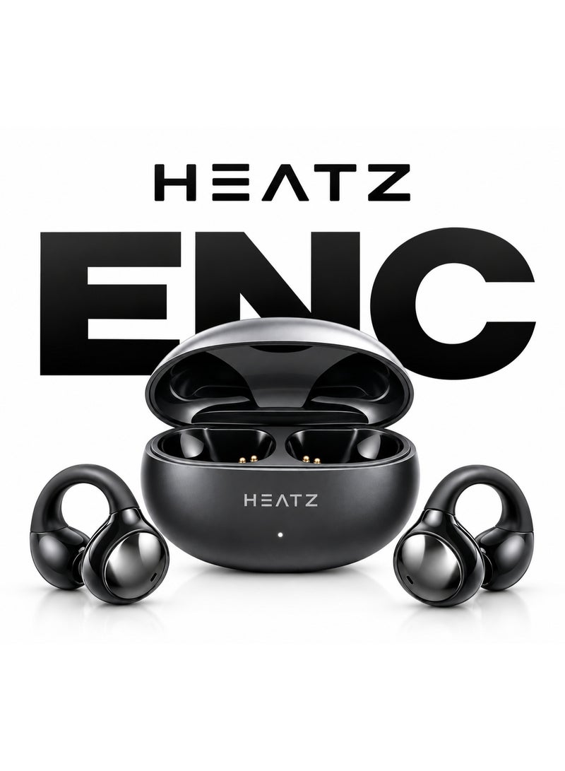 HEATZ HB52 FreeClip Open Ear Wireless Earbuds, OWS Bluetooth 5.4, ENC Crystal Clear Call, C-Bridge Ear Hook Design, IP54 Water Resistant, 70H Playtime, Black - Image 1