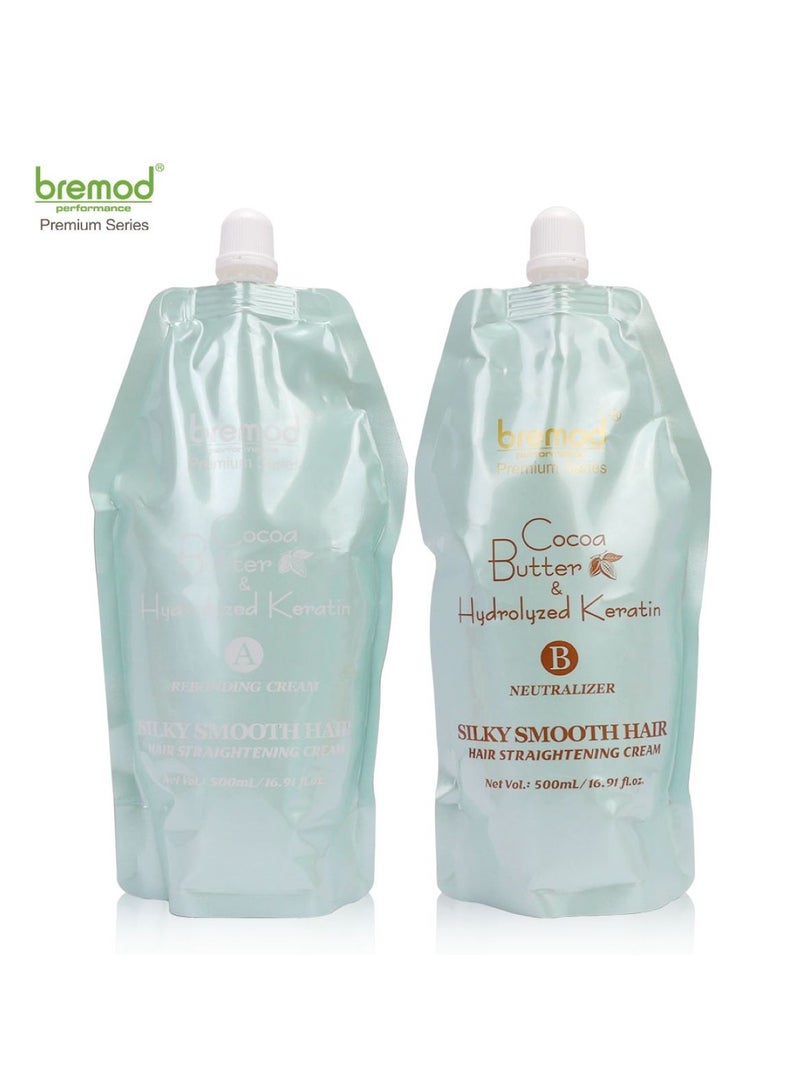 بريمود كريم تمليس الشعر بزبدة الكاكاو والكيراتين المتحلل من السلسلة المتميزة، ناعم للشعر المجعد ويجعل الشعر حريريًا ومستقيمًا 2500 مل (A+B) - Image 1