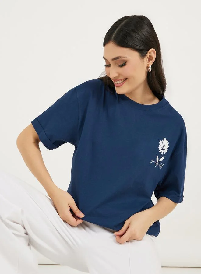 Styli Styli Graphic Print Rolled Up Short Sleeve T-Shirt