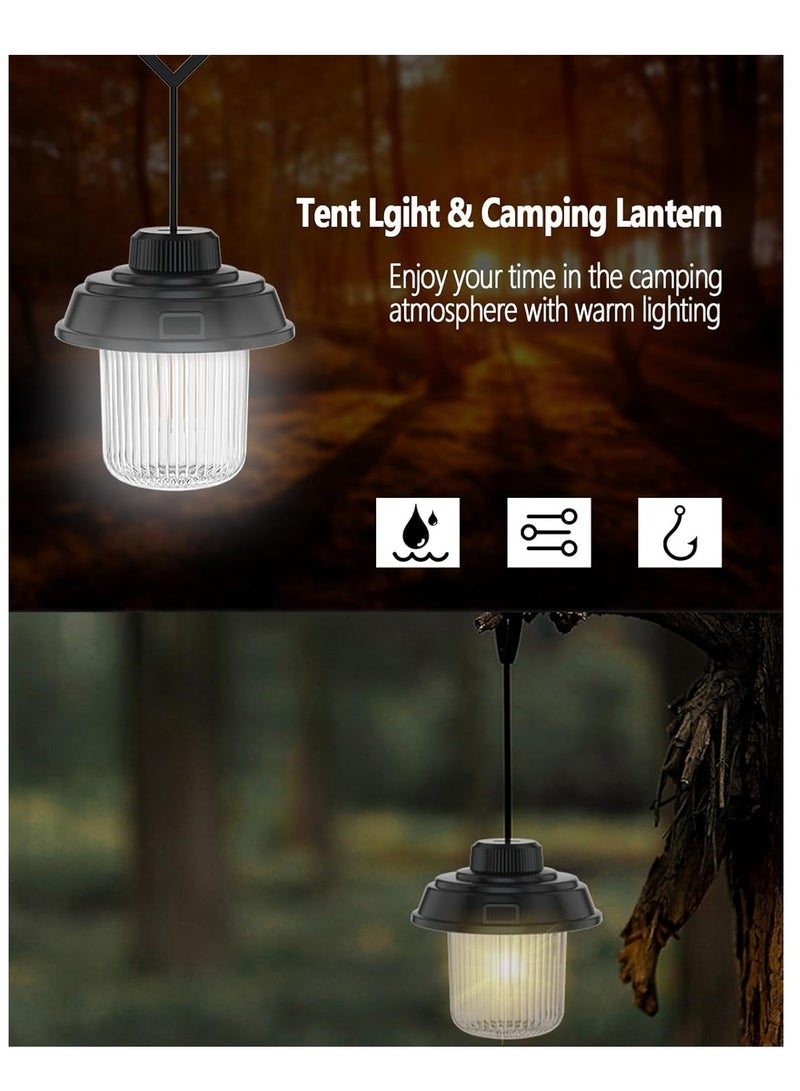 Camping Lantern Portable Outdoor Type-C Rechargeable Lamp 3 Light Modes IPX4 Waterproof Hanging Tent Light Camping Lamp for Emergency Power Outage Hiking Backpacking Gear - Image 3