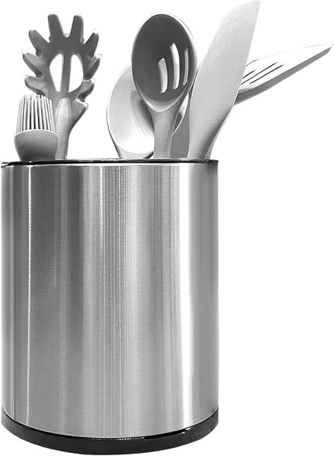 MOLADRI Stainless Steel Kitchen Utensil Holder, 360° Rotating Utensil Holder for Countertop, Large Spatula Spoon Holder Counter, Farmhouse Tool Caddy