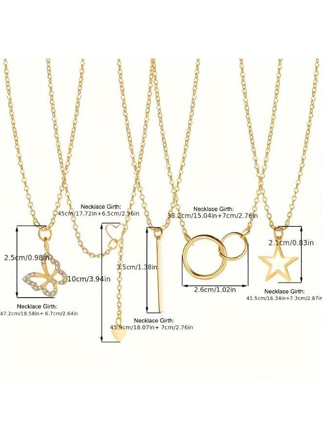 Goolsky 5Pcs Trendy Pendant Necklace Set – Star, Heart, Butterfly, Pearl Layered Chains for Women, Versatile Layering - Image 3