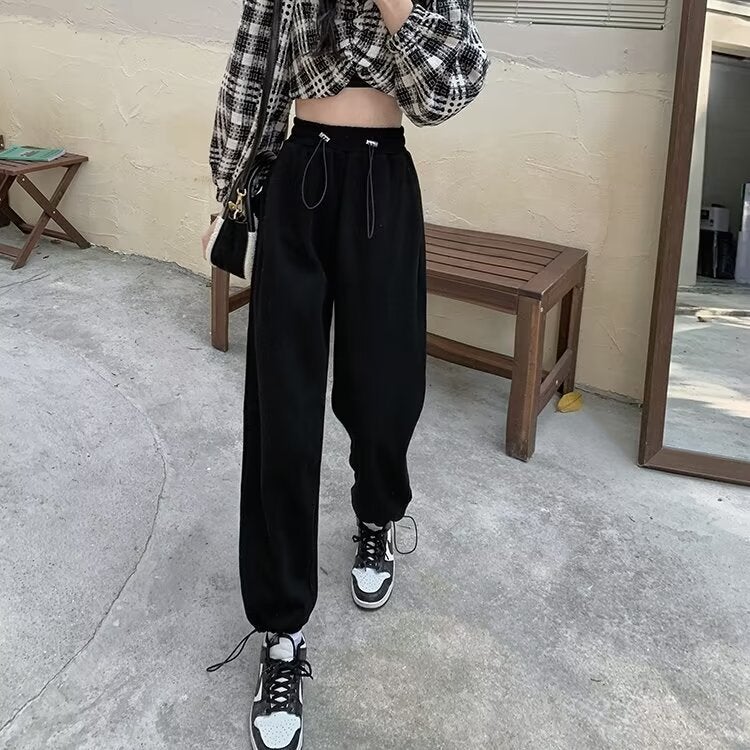 Womens Casual Drawstring Joggers Summer Vibe Loose Pants Black - Image 1
