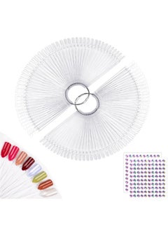 Subay Subay 100pcs Fan-shaped Nail Swatches Sticks with Number Stickers, False Fake Nail Art Tips Sticks Polish Gel Salon Display Practice Tools with Metal Split Ring Holder  - Image 1