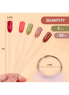 Subay Subay 100pcs Fan-shaped Nail Swatches Sticks with Number Stickers, False Fake Nail Art Tips Sticks Polish Gel Salon Display Practice Tools with Metal Split Ring Holder  - Image 4