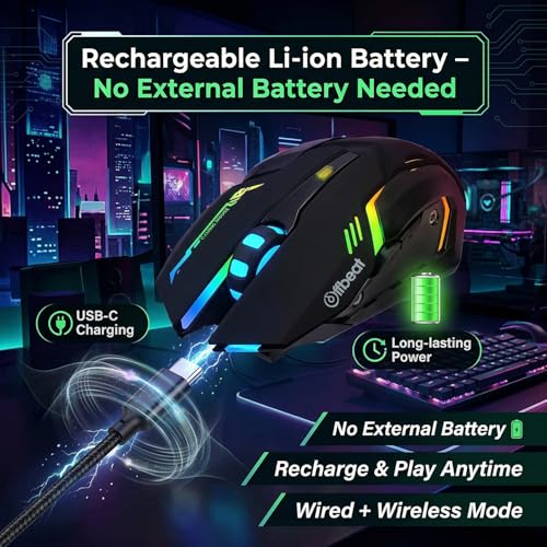 Offbeat RIPJAW 2.4Ghz Rechargeable Wireless Gaming Mouse, Silent Click Buttons Mouse - 7D Buttons, DPI : 1600,2400,3200, Mice for PC/Laptop/Smart TV/Mac(Light Weight) - Image 3