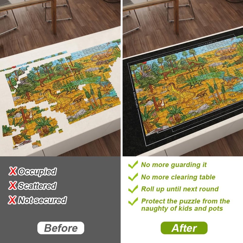 Ainiv Jigsaw Puzzle Mat Roll Up 1500 Pieces, 46" x 26" Portable Felt Puzzles Board with Travel Storage Bag, Jigsaw Saver Pad Keeper for Adults Teens, Black - Image 5