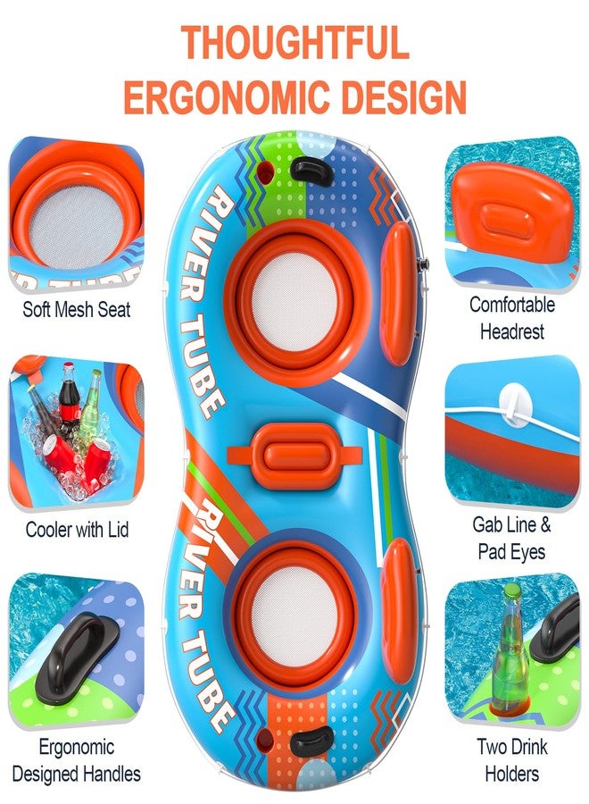 ADUSRIZ Inflatable River Tube Float, 2 Person Heavy Duty River Pool Floats Adults with 2 Cup Holders Premium Lake Water Tubes for Floating, Outdoor River Raft Sport Fun - Image 4