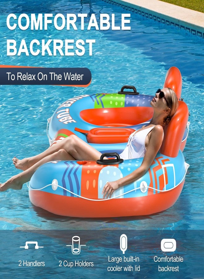 ADUSRIZ Inflatable River Tube Float, 2 Person Heavy Duty River Pool Floats Adults with 2 Cup Holders Premium Lake Water Tubes for Floating, Outdoor River Raft Sport Fun - Image 2