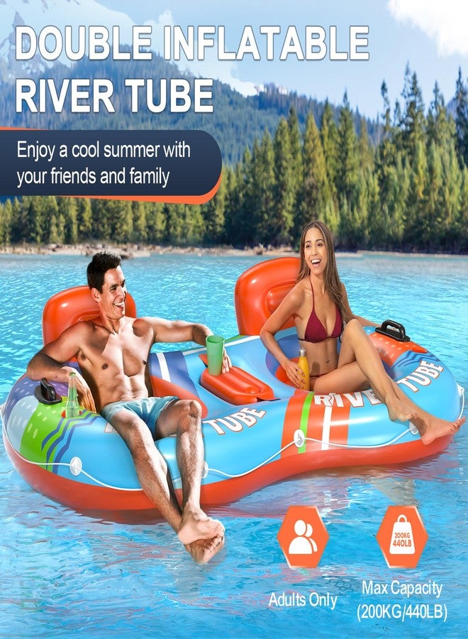ADUSRIZ Inflatable River Tube Float, 2 Person Heavy Duty River Pool Floats Adults with 2 Cup Holders Premium Lake Water Tubes for Floating, Outdoor River Raft Sport Fun - Image 3