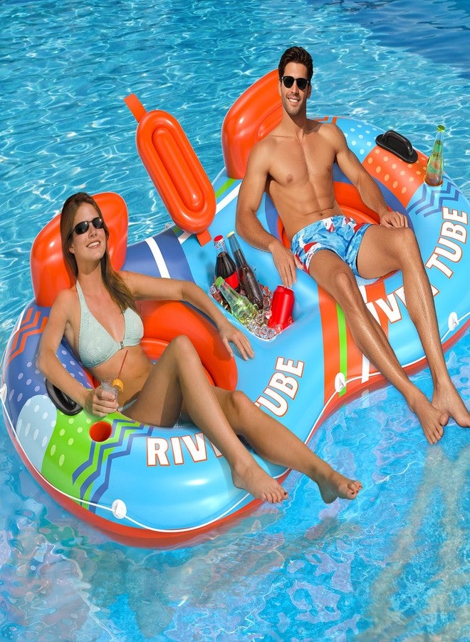 ADUSRIZ Inflatable River Tube Float, 2 Person Heavy Duty River Pool Floats Adults with 2 Cup Holders Premium Lake Water Tubes for Floating, Outdoor River Raft Sport Fun - Image 1