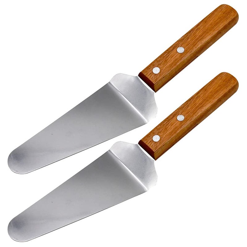 lasenersm 2 Pieces Pie Server Stainless Steel Pie Server Shovel Cake Holder Transfer Triangular Transfer Spade Spatula Baking Server Shovel With Wooden Handle - Image 1