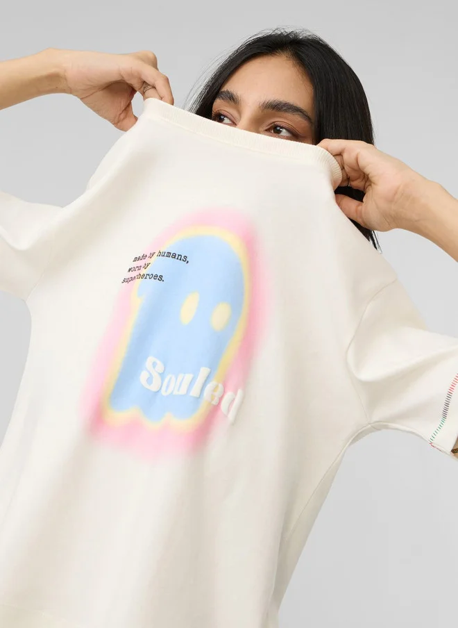 ذا سوليد ستور The Souled Store Women's Relaxed Fit Graphic Print T-Shirt in White