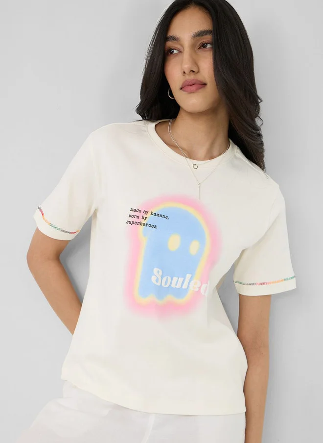 ذا سوليد ستور The Souled Store Women's Relaxed Fit Graphic Print T-Shirt in White