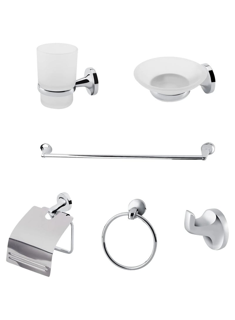 GGOOT Bathroom Hardware Set, 6 Pieces Stainless Steel Bathroom Accessories Set, Wall Mounted Bathroom Toilet Roll Holder, Towel Ring, Soap Dish, Hook, Glass Tumbler with Toothbrush Holder, Towel Rail Set - Image 1