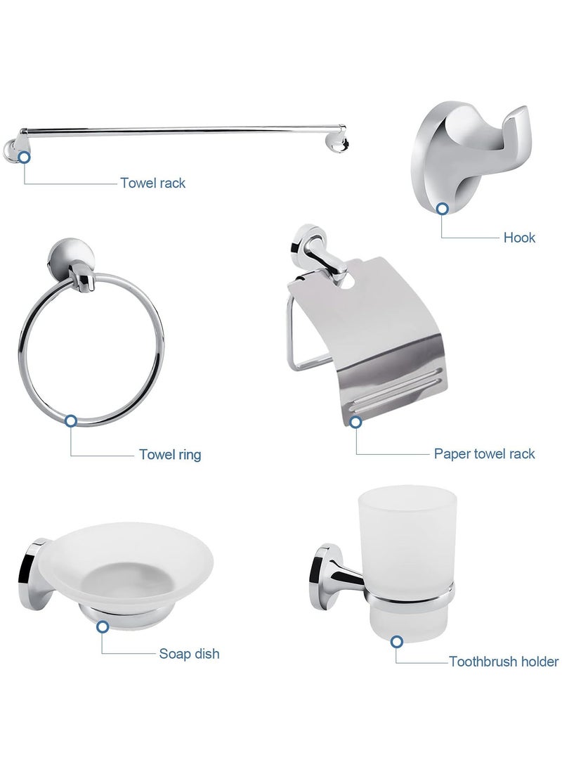 GGOOT Bathroom Hardware Set, 6 Pieces Stainless Steel Bathroom Accessories Set, Wall Mounted Bathroom Toilet Roll Holder, Towel Ring, Soap Dish, Hook, Glass Tumbler with Toothbrush Holder, Towel Rail Set - Image 2