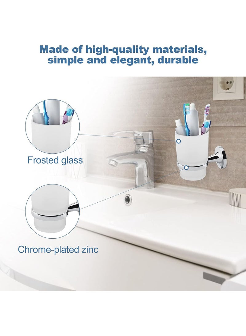 GGOOT Bathroom Hardware Set, 6 Pieces Stainless Steel Bathroom Accessories Set, Wall Mounted Bathroom Toilet Roll Holder, Towel Ring, Soap Dish, Hook, Glass Tumbler with Toothbrush Holder, Towel Rail Set - Image 3