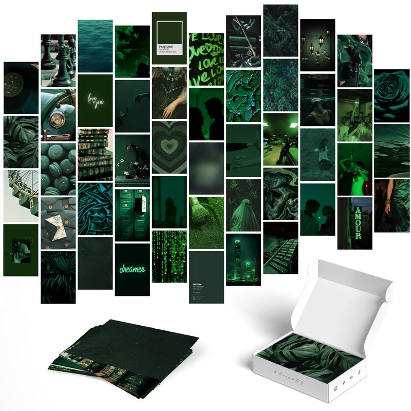 Y2K BOO Dark Green Wall Collage Kit - 50 Aesthetic Posters for Room Decor, Perfect for Dorms and Bedrooms, Stylish Dark Green Wall Art for Teen Girls and Cozy Spaces - Image 1