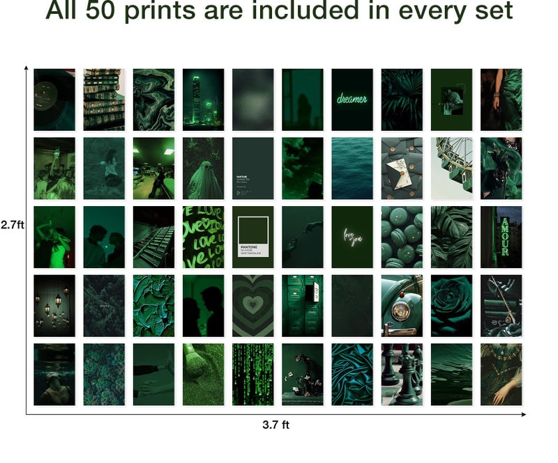 Y2K BOO Dark Green Wall Collage Kit - 50 Aesthetic Posters for Room Decor, Perfect for Dorms and Bedrooms, Stylish Dark Green Wall Art for Teen Girls and Cozy Spaces - Image 4