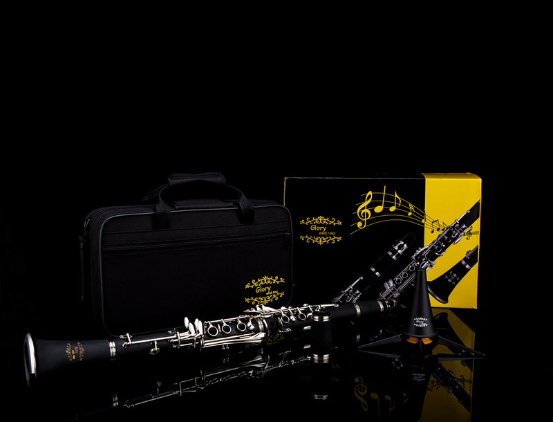 Glory GLY-PBK Professional Ebonite Bb Clarinet with 10 Reeds, Stand, Hard Case, Cleaning Cloth, Cork grease, Mouthpiece Brush and Pad Brush, Black - Image 2
