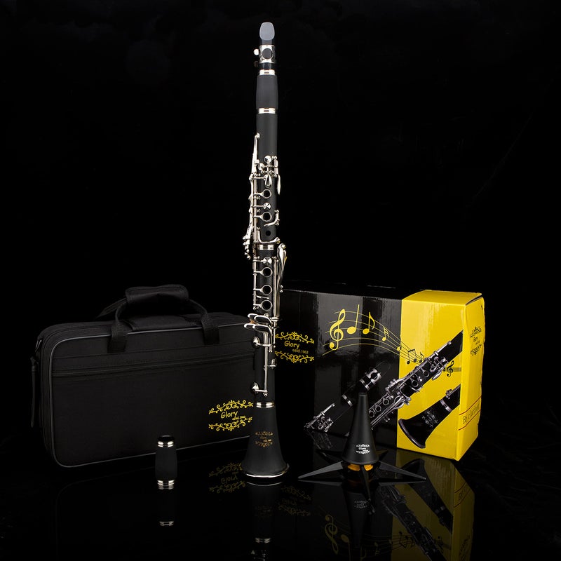 Glory GLY-PBK Professional Ebonite Bb Clarinet with 10 Reeds, Stand, Hard Case, Cleaning Cloth, Cork grease, Mouthpiece Brush and Pad Brush, Black - Image 5