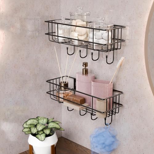 Lifelong Bathroom Shelf | Mild Steel Wall Mounted Organizer Rack with CED Coating | Rust & Scratch Proof Multipurpose Storage for Washroom, Kitchen, Shower | Screw Install (Black) - Image 1
