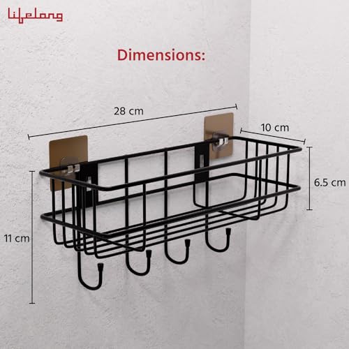 Lifelong Bathroom Shelf | Mild Steel Wall Mounted Organizer Rack with CED Coating | Rust & Scratch Proof Multipurpose Storage for Washroom, Kitchen, Shower | Screw Install (Black) - Image 4