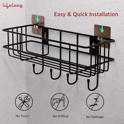 Lifelong Bathroom Shelf | Mild Steel Wall Mounted Organizer Rack with CED Coating | Rust & Scratch Proof Multipurpose Storage for Washroom, Kitchen, Shower | Screw Install (Black) - Image 2