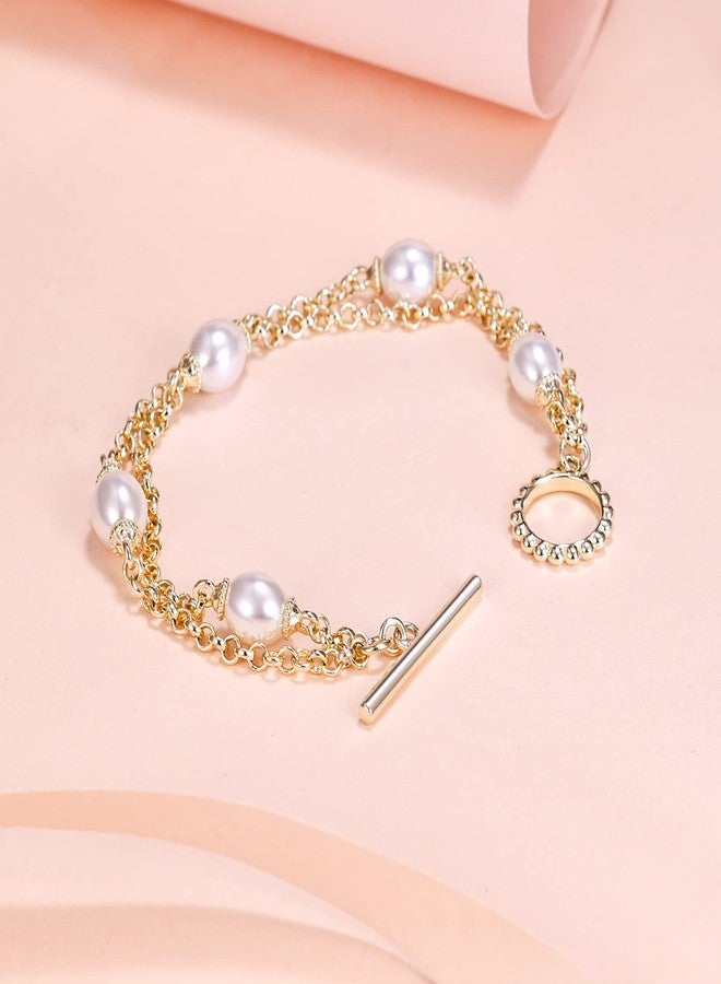 AILife سوار لؤلؤ ذهبي للنساء، سوار لؤلؤ رقيق بطبقتين مطلي بالذهب الأصفر الحقيقي عيار 14 قيراط، هدية مجوهرات أنيقة قابلة للتكديس لها مع مشبك OT - Image 5