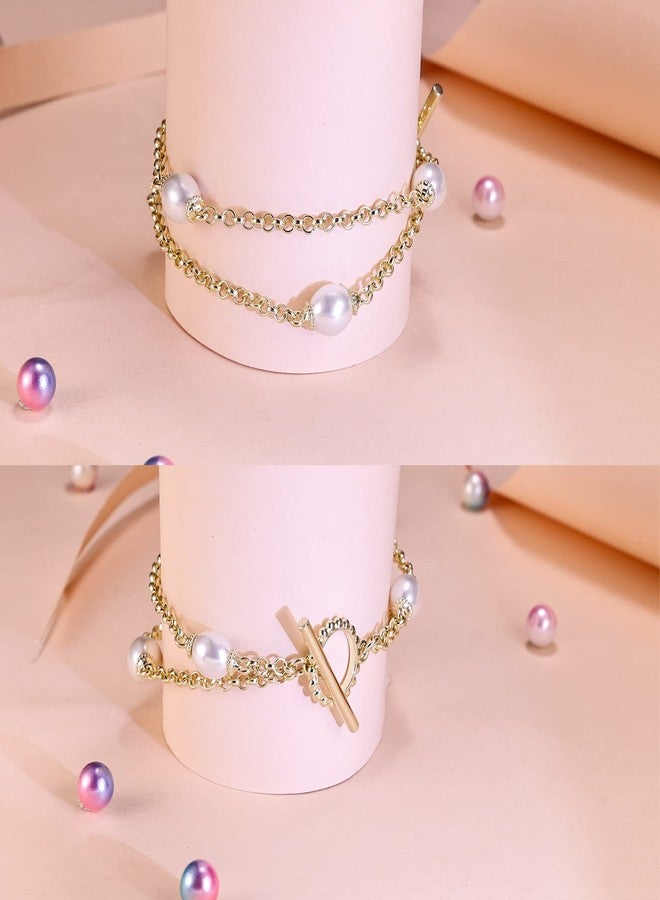 AILife سوار لؤلؤ ذهبي للنساء، سوار لؤلؤ رقيق بطبقتين مطلي بالذهب الأصفر الحقيقي عيار 14 قيراط، هدية مجوهرات أنيقة قابلة للتكديس لها مع مشبك OT - Image 2