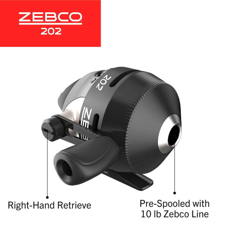 Zebco 202 Spincast Fishing Reel, Size 30 Reel, Right-Hand Retrieve, Durable All-Metal Gears, Stainless Steel Pick-up Pin, Pre-Spooled with 10-Pound Zebco Fishing Line, Black, Clam Packaging - Image 3