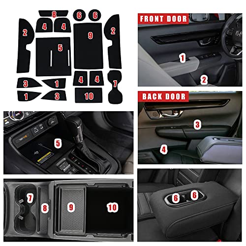 Muslogy Center Console Liner Mats Compatible with Honda CRV 2026 2025 2024 2023 Accessories Cup Holder Insert Mat Door Slot Pad AntiSlip Dust Interior Sets 17 PCS Custom Rubber Decoration Black - Image 3