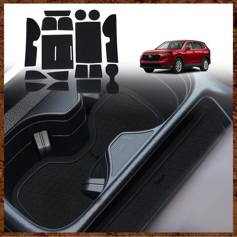 Muslogy Center Console Liner Mats Compatible with Honda CRV 2026 2025 2024 2023 Accessories Cup Holder Insert Mat Door Slot Pad AntiSlip Dust Interior Sets 17 PCS Custom Rubber Decoration Black - Image 2