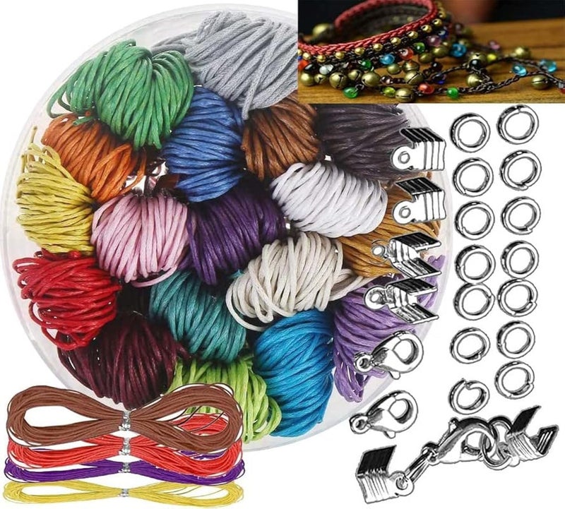DIY Crafts طقم حرف يدوية 12 متر، ألوان مختلطة، خيوط بوليستر مشمعة للأعمال اليدوية، خيوط خرز لصنع الأساور والقلائد ومستلزمات المكرمية (طقم 12 متر، ألوان مختلطة) - Image 1
