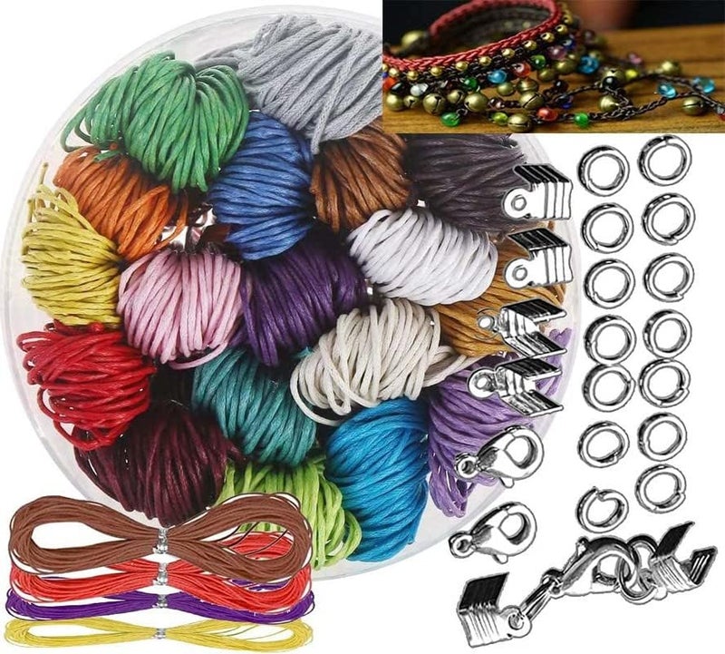 DIY Crafts طقم حرف يدوية 12 متر، ألوان مختلطة، خيوط بوليستر مشمعة للأعمال اليدوية، خيوط خرز لصنع الأساور والقلائد ومستلزمات المكرمية (طقم 12 متر، ألوان مختلطة) - Image 2