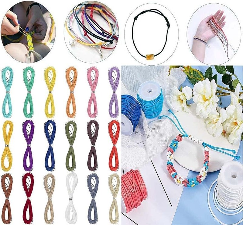 DIY Crafts طقم حرف يدوية 12 متر، ألوان مختلطة، خيوط بوليستر مشمعة للأعمال اليدوية، خيوط خرز لصنع الأساور والقلائد ومستلزمات المكرمية (طقم 12 متر، ألوان مختلطة) - Image 4