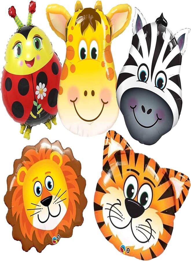 Tamona ANIMAL FACE THEME FOIL BALLOON BOUQUET SET OF 5/ANIMAL FACE BIRTHDAY PARTY DECORATION/ANIMAL FACE PARTY SUPPLIES/ANIMAL FACE PARTY ACCESSORIES Balloon Bouquet - 16 Inches