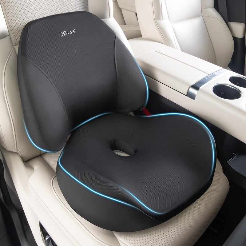 FLORICH Lumbar Support Pillow and Car Seat Cushion Ergonomic Back Support Pillow and Seat Chair Cushion for Office Chair Memory Foam Lumbar Support and Car Seat Cushion for Car Seat Driver Black - Image 2