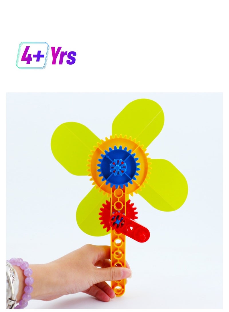 1 Box Of Hand-Cranked Fan Small Particle Assembly Building Blocks Building Blocks Gear Small Fan Educational Toys Suitable For Children  - Image 1