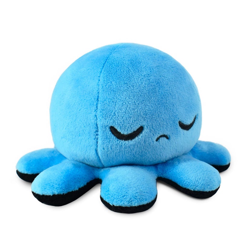 TeeTurtle Reversible Octopus Plushie 4-Inch Fire Eyes + Sleepy Two-Sided Flip Plush Toy with Embroidered Details - Cute Mini Collectible Plush for Kids, Teens, and Adults