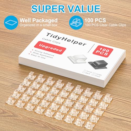 TidyHelper 100 PCS Cable Clips, Upgraded Adhesive Cord Clips for Wires on Wall, Strong Wire Holders Cord Organizer for Cable Management, Christmas Lights, USB, Phone Charger, Cat 6, Car Dash Cam (Small, Clear) - Image 3