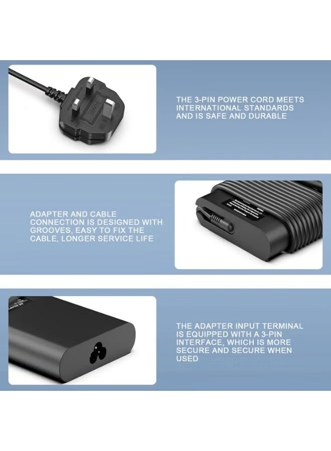Lynacz Original بديل لشاحن لابتوب ديل 130W USB C نوع C محول تيار متردد, Precision 3551 3560 3561 3570 3571 5470 5550 5560 5570 5750 5760 5770 شاحن تيار متردد, DA130PM170(أسود) - Image 2