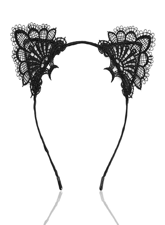 أواركيف طوق رأس من الدانتيل الأسود بتصميم آذان قطة للنساء البالغات - إكسسوار شعر أسود من الدانتيل بتصميم آذان قطة، طوق رأس أنيق وجذاب بتصميم آذان قطة مناسب لأزياء الهالوين، والحفلات، والفعاليات التنكرية، وسهرات النوادي الليلية، وإطلالة المرأة القطة. - Image 1