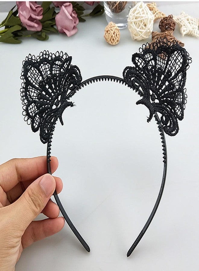 أواركيف طوق رأس من الدانتيل الأسود بتصميم آذان قطة للنساء البالغات - إكسسوار شعر أسود من الدانتيل بتصميم آذان قطة، طوق رأس أنيق وجذاب بتصميم آذان قطة مناسب لأزياء الهالوين، والحفلات، والفعاليات التنكرية، وسهرات النوادي الليلية، وإطلالة المرأة القطة. - Image 3